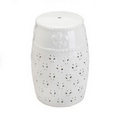 White Fleur De Lis Ceramic Stool